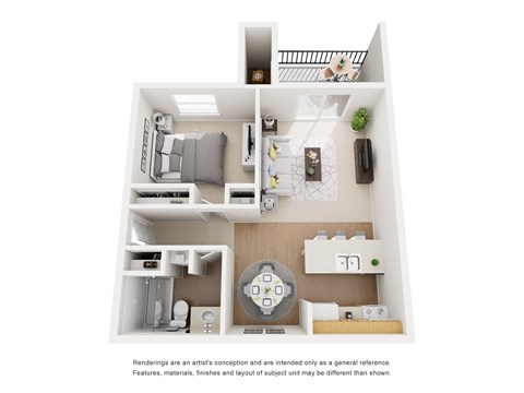 Floor plan for 1 bed, 1 bath, 635 sqft